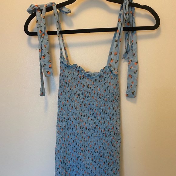 Free People Bella Smocked Printed Slip Dress in Blue Sky - Picture 5 of 7